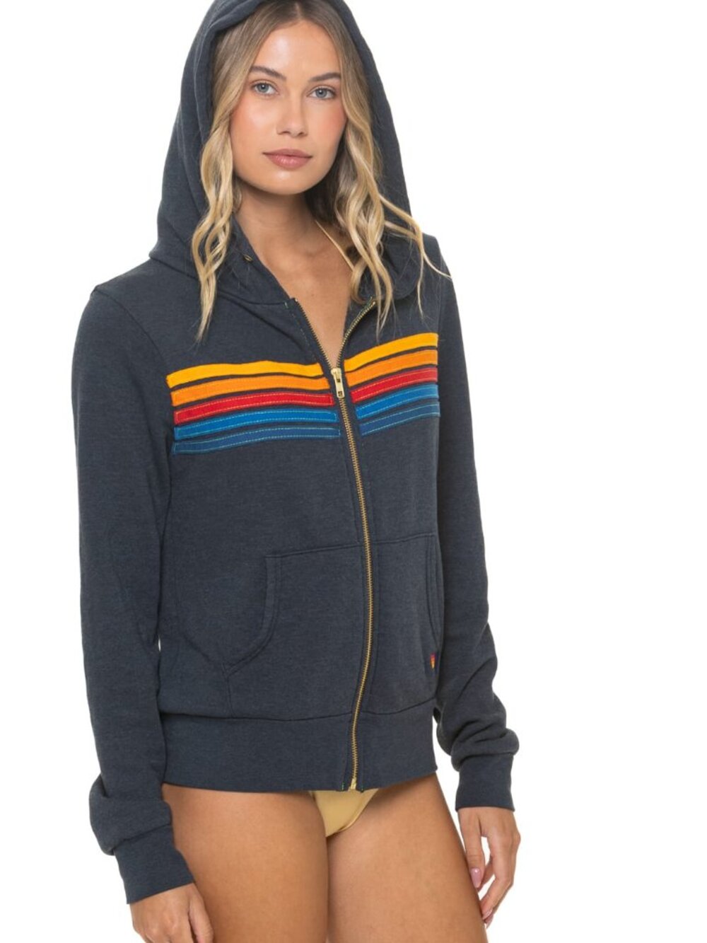 NEW Aviator Nation 5 Stripe Zip Hoodie Sweatshirt Medium Charcoal $196 msrp - Picture 4 of 5